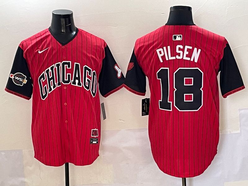 Men Chicago White Sox 18 Pilsen Red Stripe Joint Name Nike 2025 MLB Jersey style 24